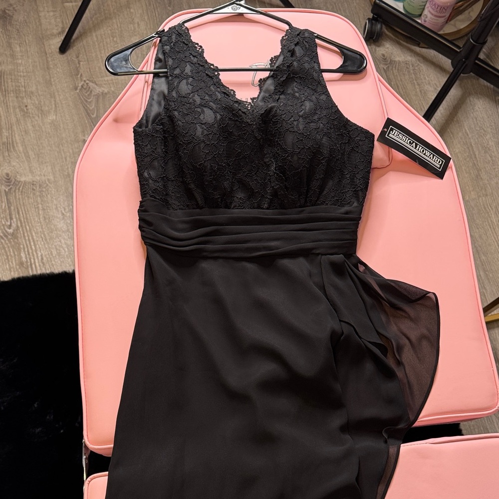 Jessica Howard Black Lace Asymmetrical Dress